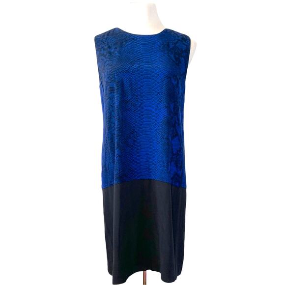 Rebecca Taylor Snake Print Color Block Sleeveless Shift Dress Blue Black 6 - Picture 1 of 10